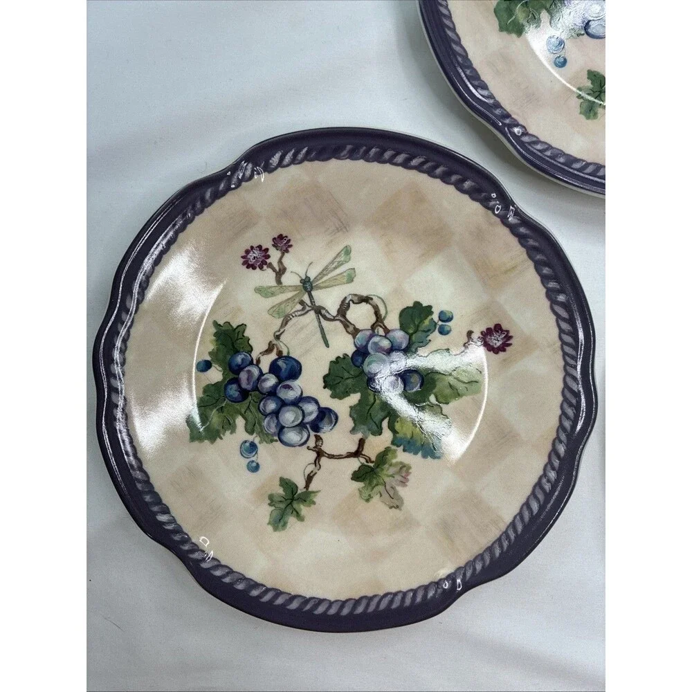 Tracy Porter Claret Collection 5 Salad Plate Dream Delicious Grape Dragonfly Vtg